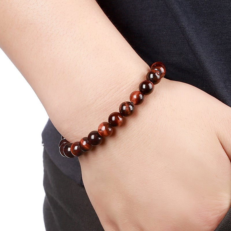 Hamoery Men Women 8mm Natural Stone Lava Rock Diffuser Bracelet Elastic Yoga Agate Beads Bracelet Bangle - Image 5
